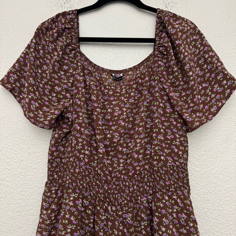 Pretty Garden Brown Floral Boho Swing Tiered Ruffle Summer Dress Size XL NWT - Picture 3 of 13